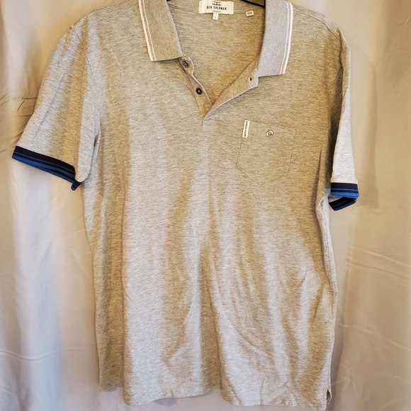Ben Sherman Mens‎ Large Polo Shirt Solid Gray Short Sleeve Polyester Sport - Picture 1 of 5